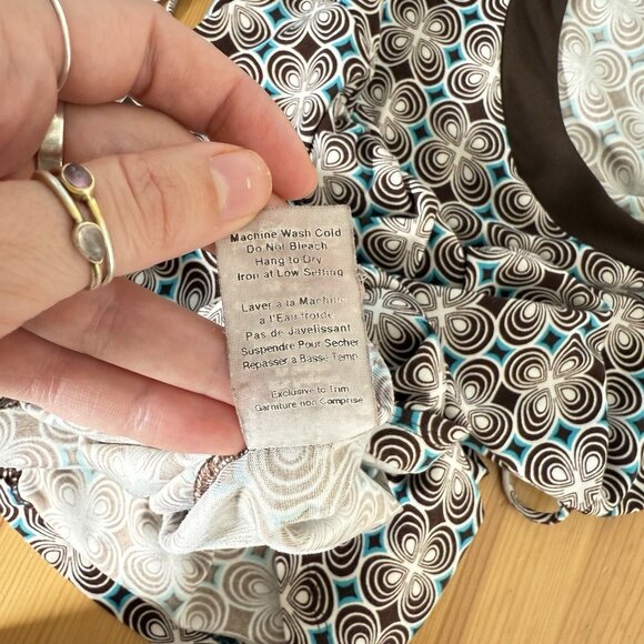 Y2K Tunic Top Babydoll Top Geometric Brown 90s Vintage Micro Mini Dress M - Picture 4 of 6